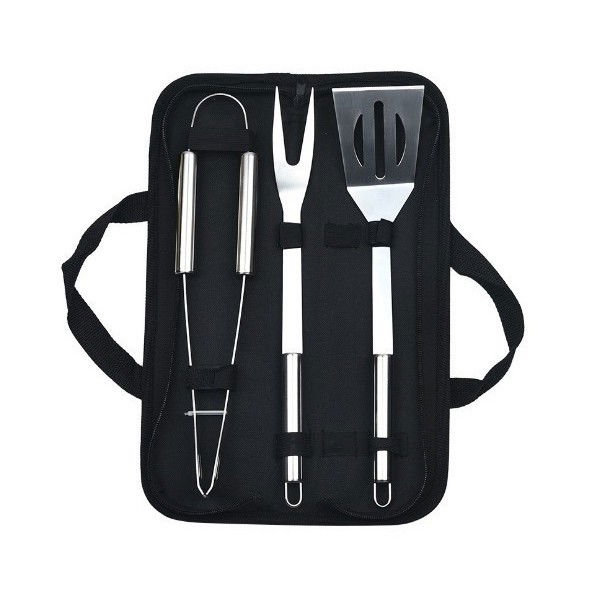 Set 3 Ustensile pentru Gratar, Flippy, din Otel Inoxidabil, Geanta Oxford, Argintiu [1]