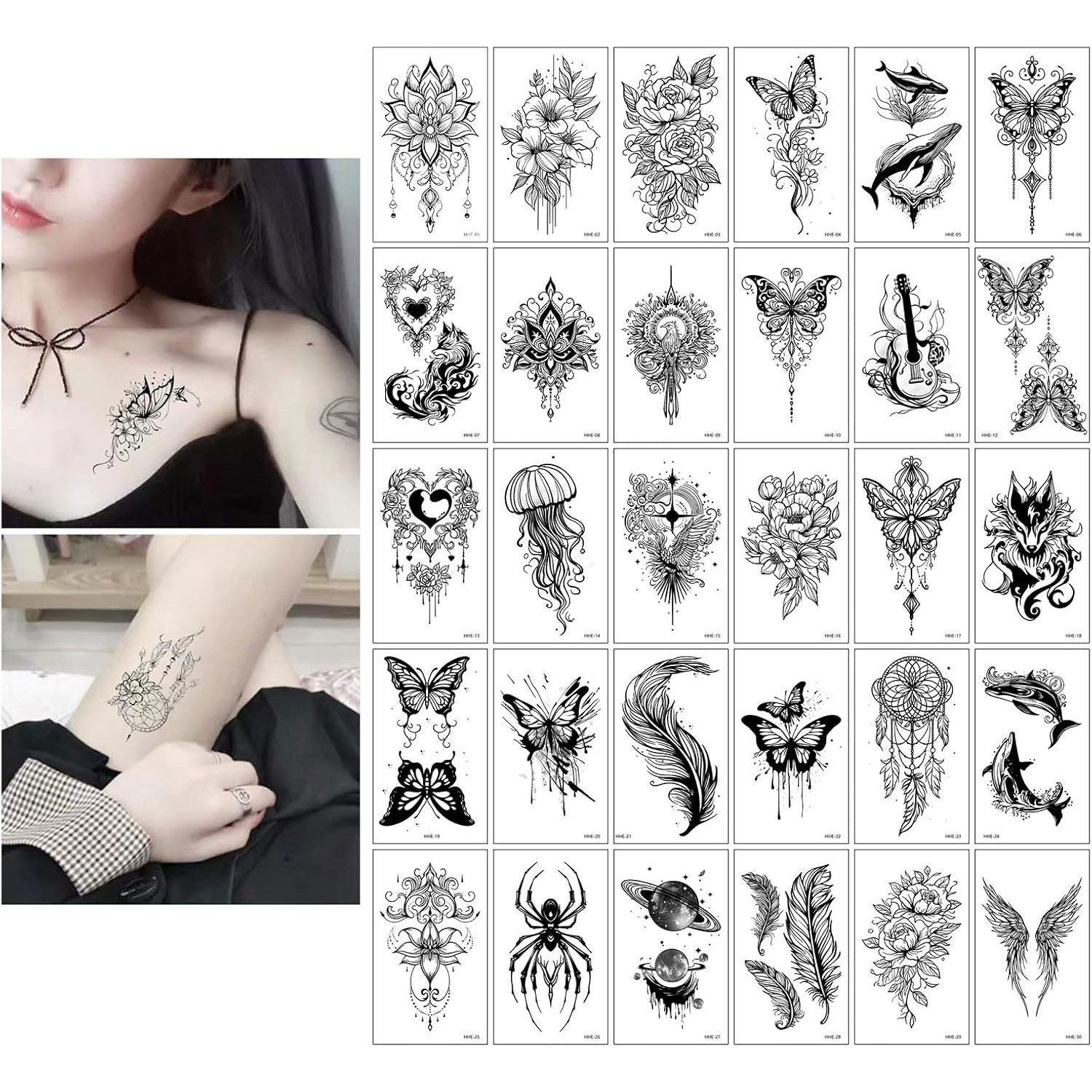 Set 30 Tatuaje Temporare, Flippy, pe Baza de Apa, Model 6, Negru [4]