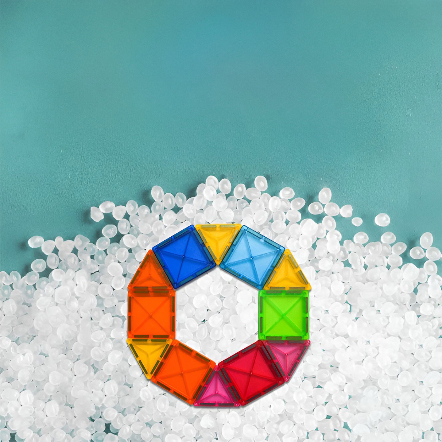 Set 32 Piese Magnetice de Constructie, Flippy, Piese 5.5 cm, Magnetic Tiles, Forme Geometrice, 3 Ani, ABS, Magnet, 20.5 x 14.5 x 12 cm, Multicolor [4]