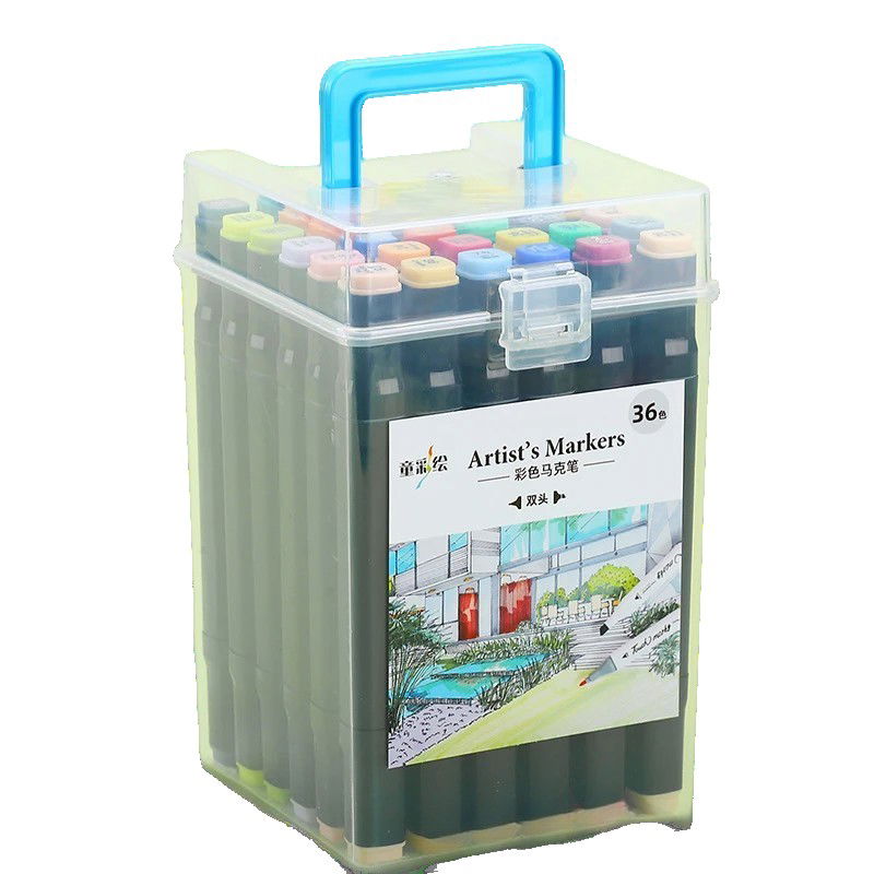 Markere si Set Desen - Set Cutie 36 Markere, Flippy, cu Alcool, Artist Markers, Cutie Plastic cu Maner, Flippy, Multicolor