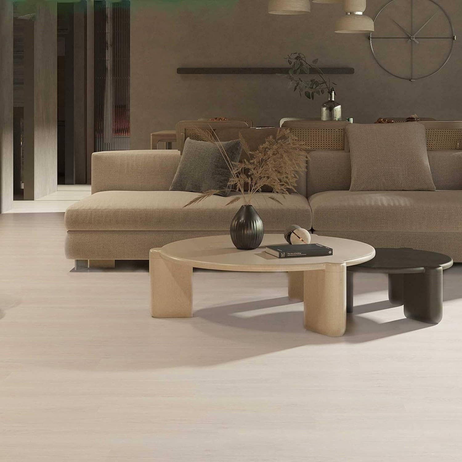 TeoMarket - Set 36 Placi Autoadezive pentru Pardoseala, Flippy, din PVC, Impermeabil, Ignifug, Usor de Curatat, Dimensiune Placa 91.44 x 15.24 cm, Grosime 1.5 mm, Acoperire 5 m2, Model 2, Natur