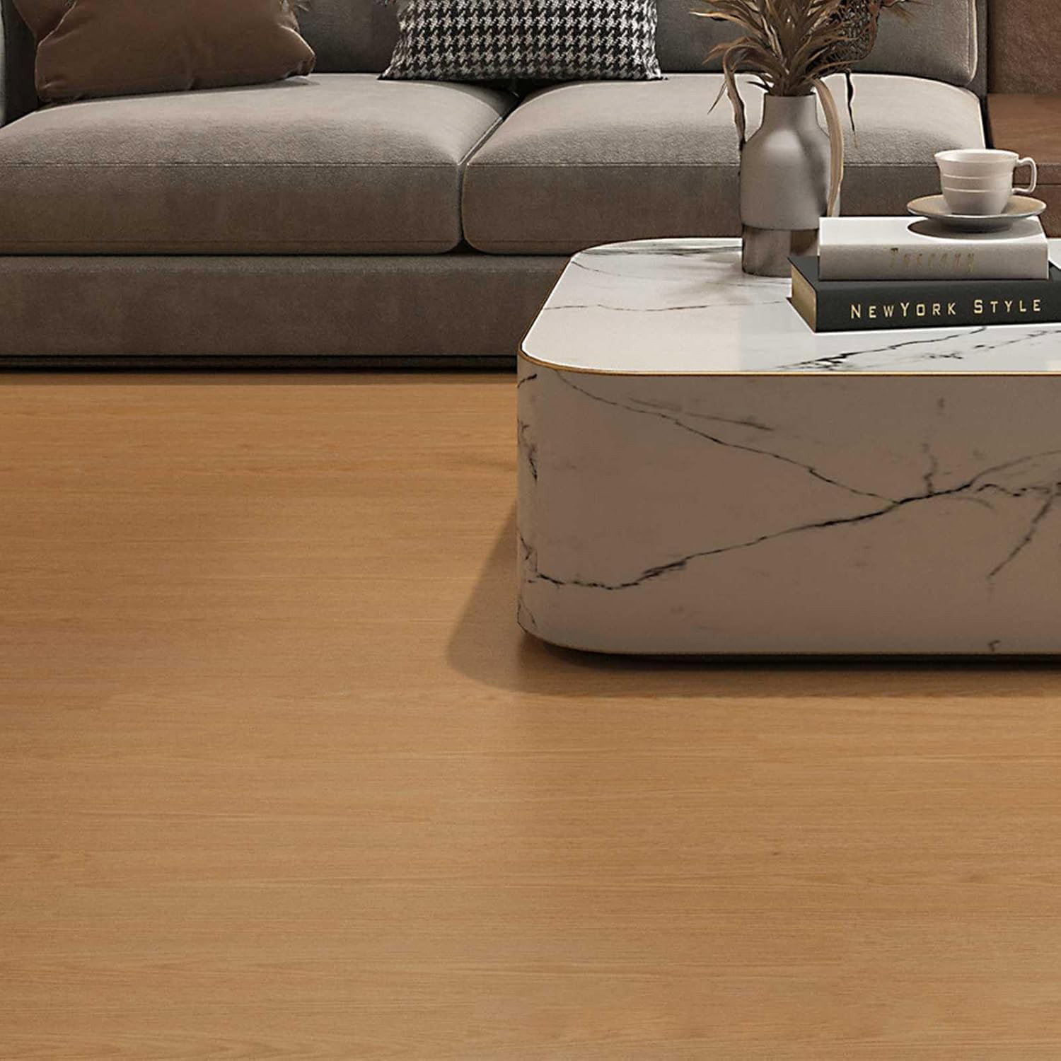 TeoMarket - Set 36 Placi Autoadezive pentru Pardoseala, Flippy, din PVC, Impermeabil, Ignifug, Usor de Curatat, Dimensiune Placa 91.44 x 15.24 cm, Grosime 1.5