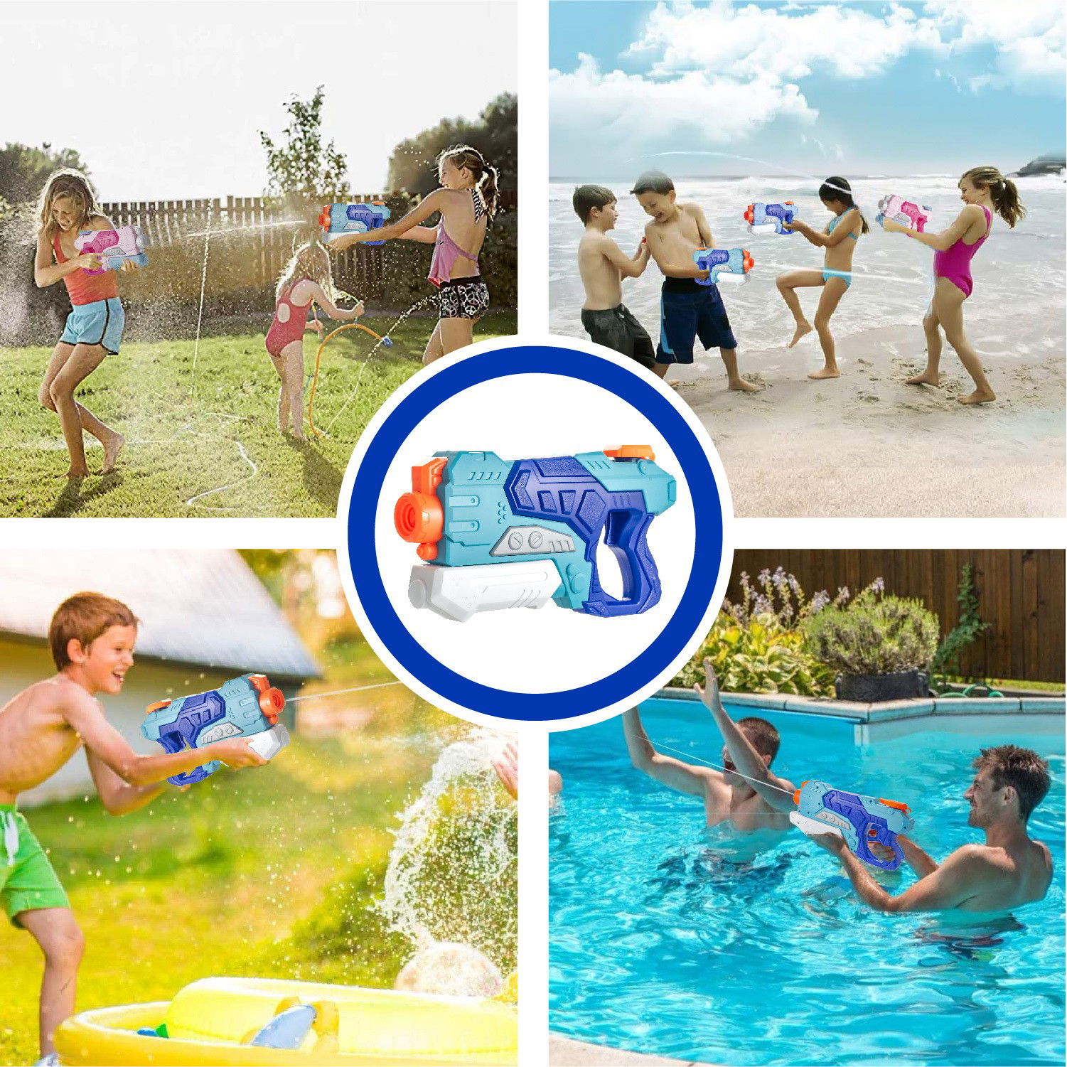 Set 3x Pistol cu Apa pentru Copii, Flippy, 6ani+, Albastru, 1x 1500 ML + 1x 500 ML + 1x 300 ML [5]