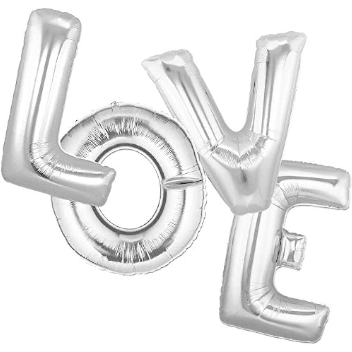 Set 4 Baloane din Folie Metalizata, Flippy, Figurine Litere, Model Scris Love, Tema Iubire, 80 cm, Ambalaj Individual, Pai Inclus, Umflare cu Aer sau Heliu, Argintiu [6]