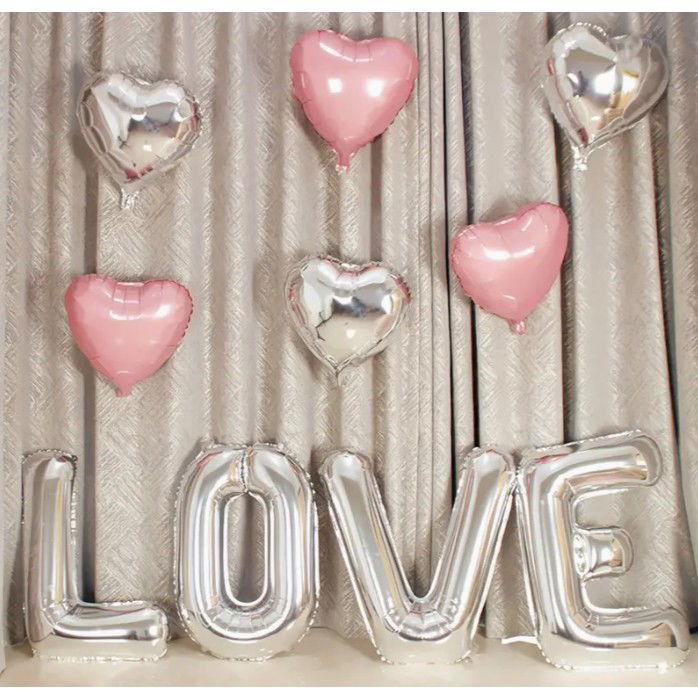 Set 4 Baloane din Folie Metalizata, Flippy, Figurine Litere, Model Scris Love, Tema Iubire, 80 cm, Ambalaj Individual, Pai Inclus, Umflare cu Aer sau Heliu, Argintiu [8]