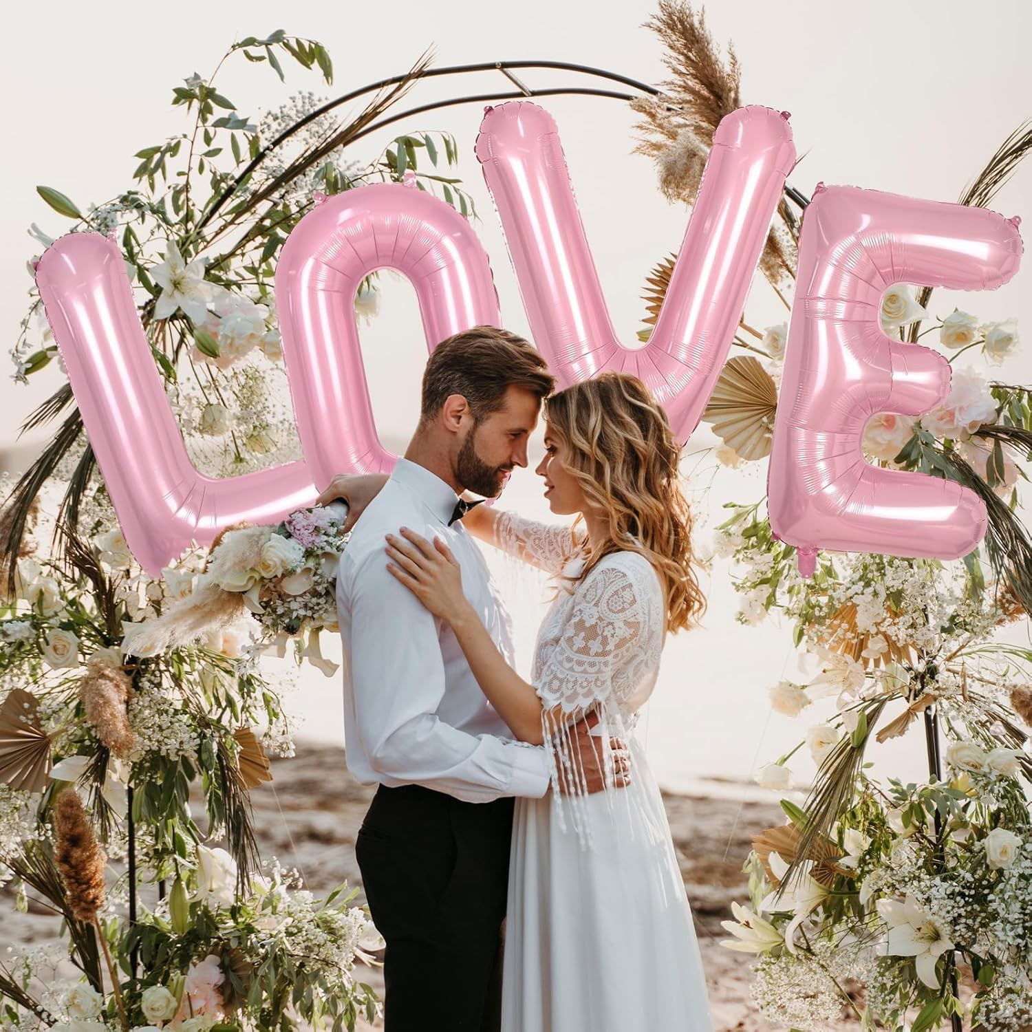 Set 4 Baloane din Folie Metalizata, Flippy, Figurine Litere, Model Scris Love, Tema Iubire, 80 cm, Ambalaj Individual, Pai Inclus, Umflare cu Aer sau Heliu, Roz [5]