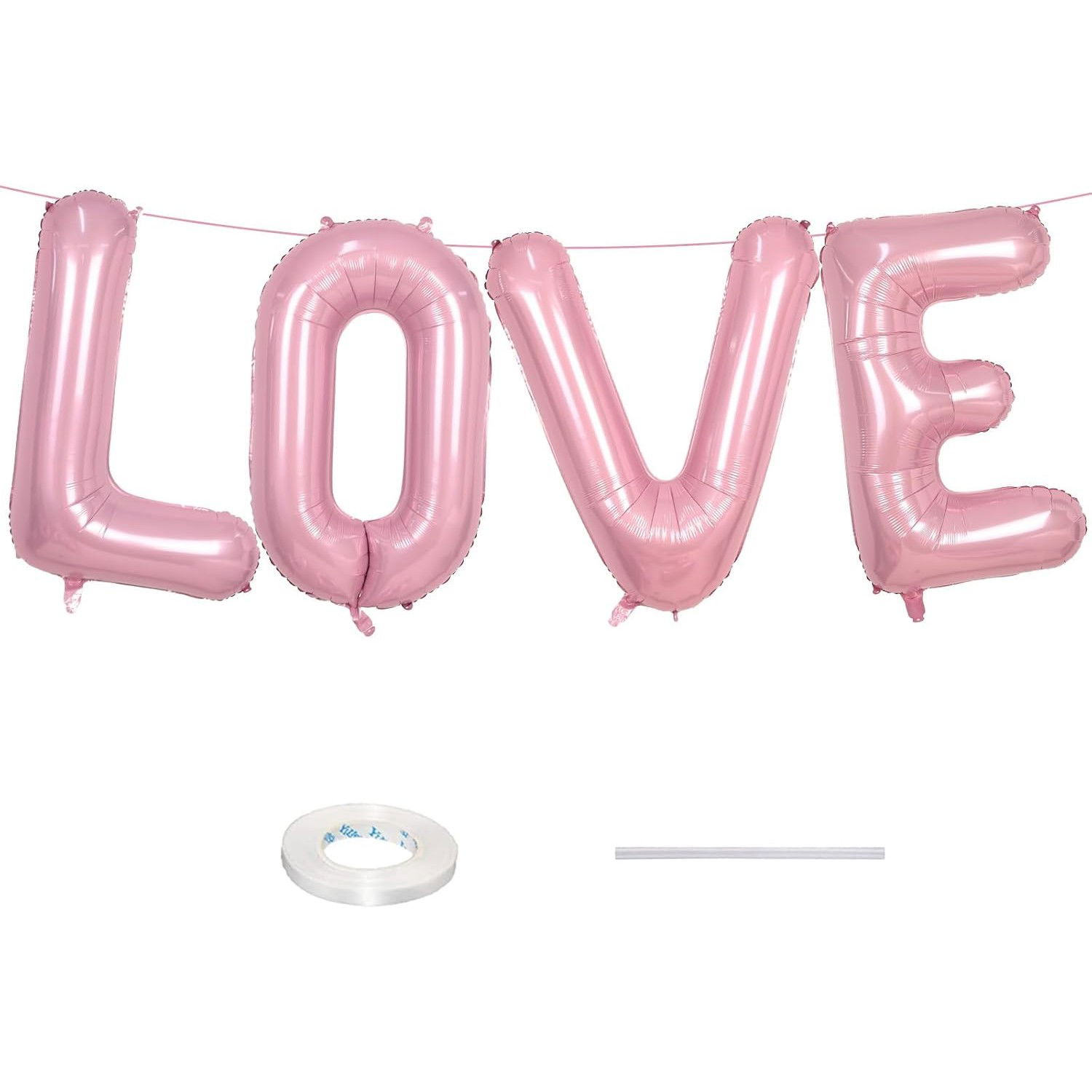 Set 4 Baloane din Folie Metalizata, Flippy, Figurine Litere, Model Scris Love, Tema Iubire, 80 cm, Ambalaj Individual, Pai Inclus, Umflare cu Aer sau Heliu, Roz [4]