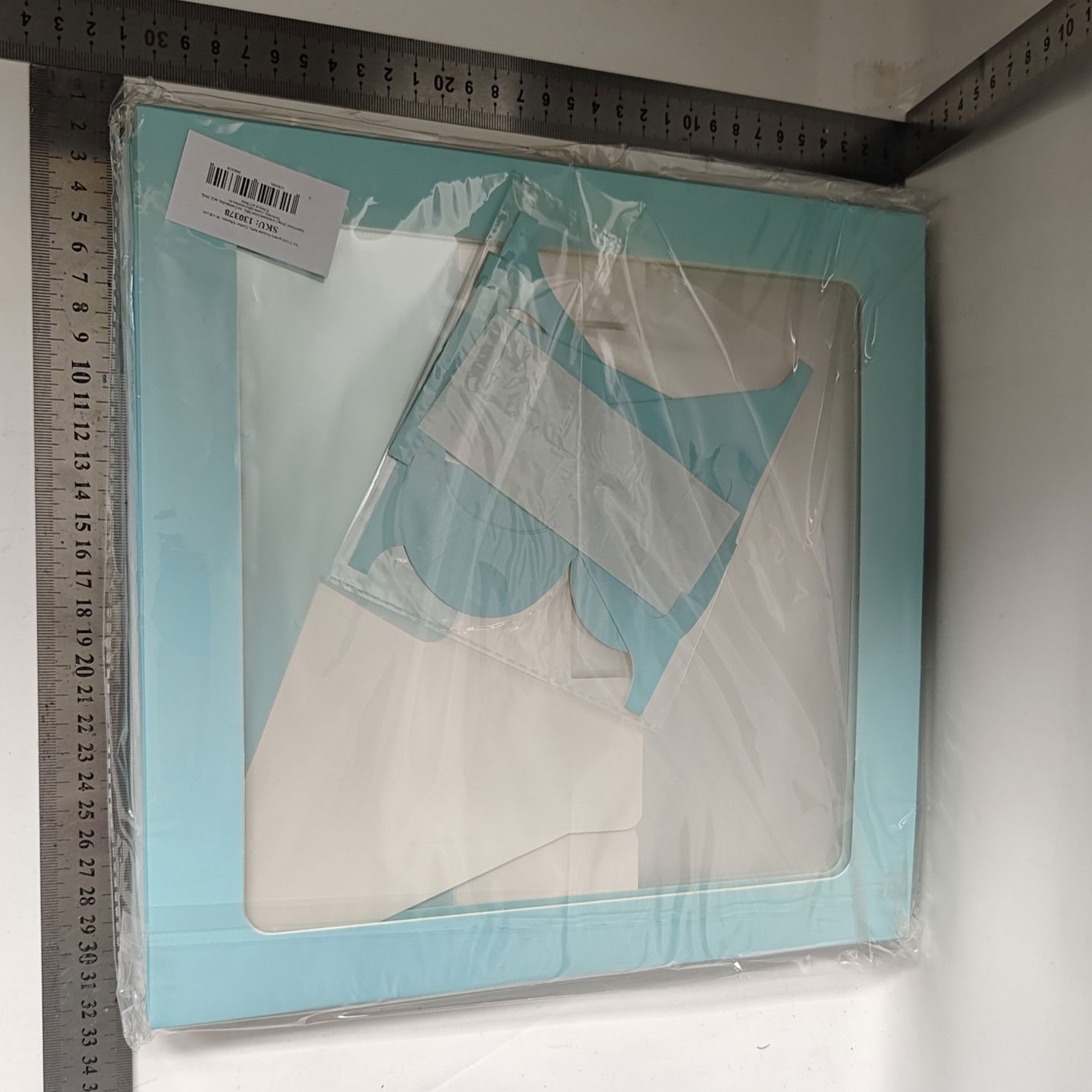 Set 4 Cutii pentru Baloane, Flippy, Model Scris Baby, Tematica Iubire, Cuburi Decorative din Plastic, Accesorii pentru Petrecere, 30 x30 cm, Transparente Contur Albastru [8]