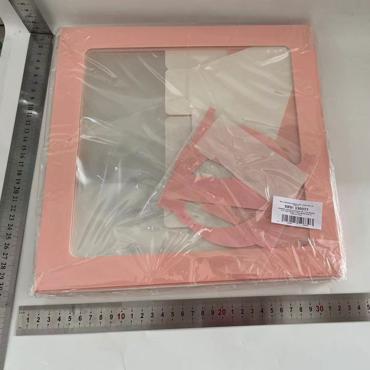 Set 4 Cutii pentru Baloane, Flippy, Model Scris Love, Tematica Iubire, Cuburi Decorative din Plastic, Accesorii pentru Petrecere, 30 x30 cm, Transparente Contur Roz [7]