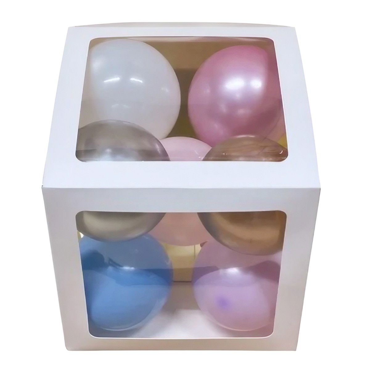 Set 4 Cutii pentru Baloane, Flippy, Model Simplu, Tematica Aniversare, Cuburi Decorative din Plastic, Accesorii pentru Petrecere, 30 x30 cm, Transparente Contur Alb [7]