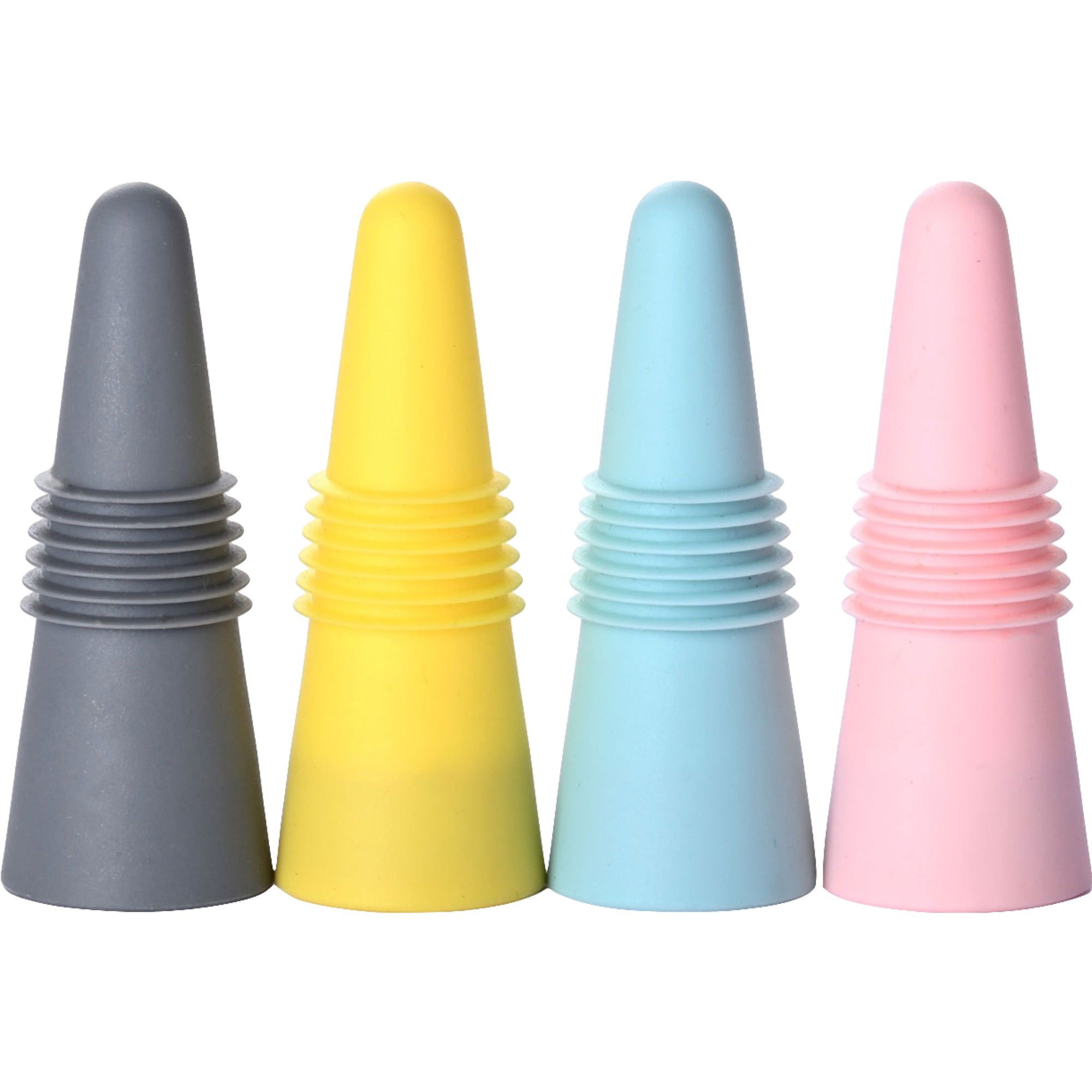 Ustensile pentru Bucătărie - Set 4 dopuri reutilizabile din silicon Flippy, pentru sticle de vin, bautura, multicolor