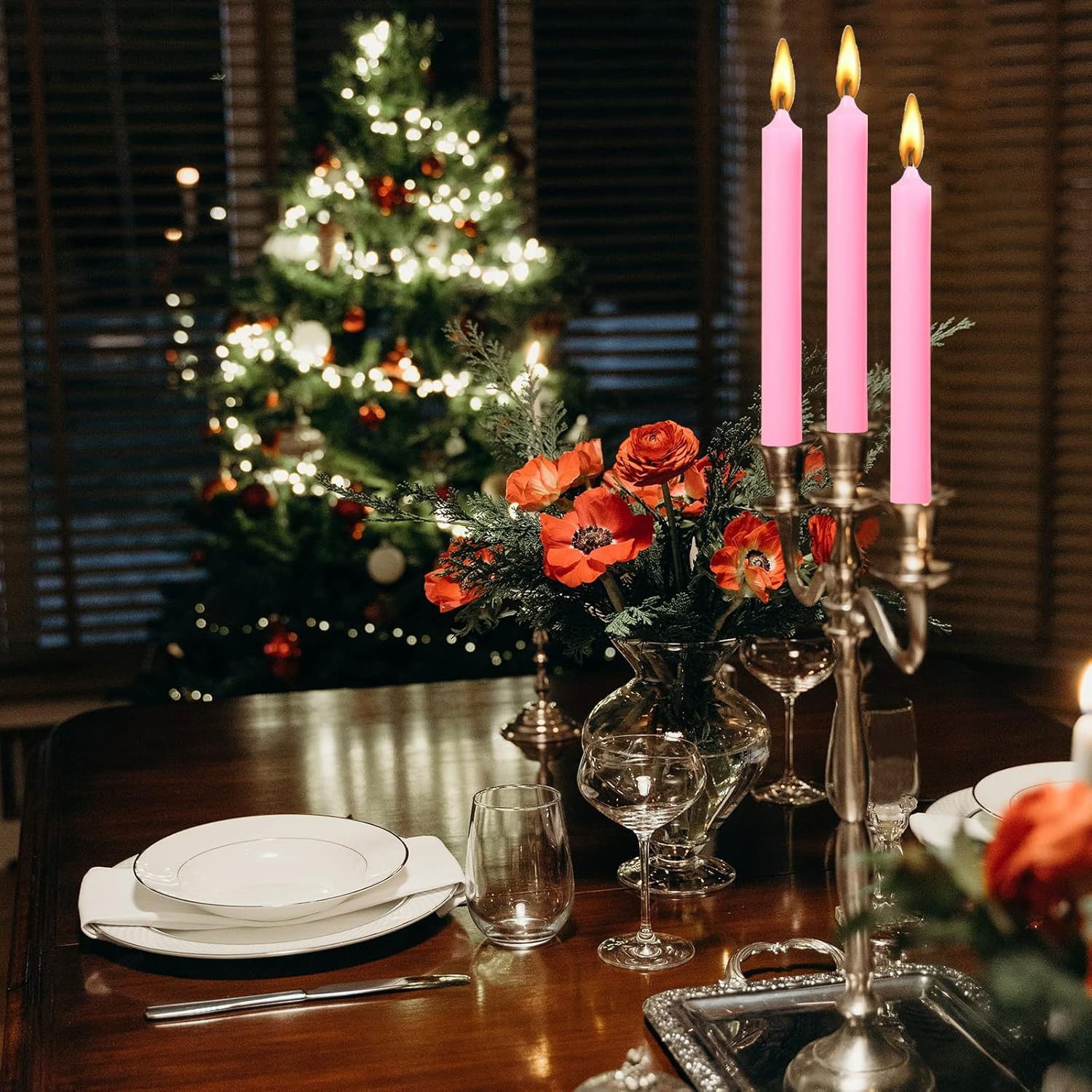 Lumanari - Set 4 Lumanari, Flippy, pentru Suport de Masa, Fara Miros si Fum, din Parafina, 2.2 x 25 cm, Roz