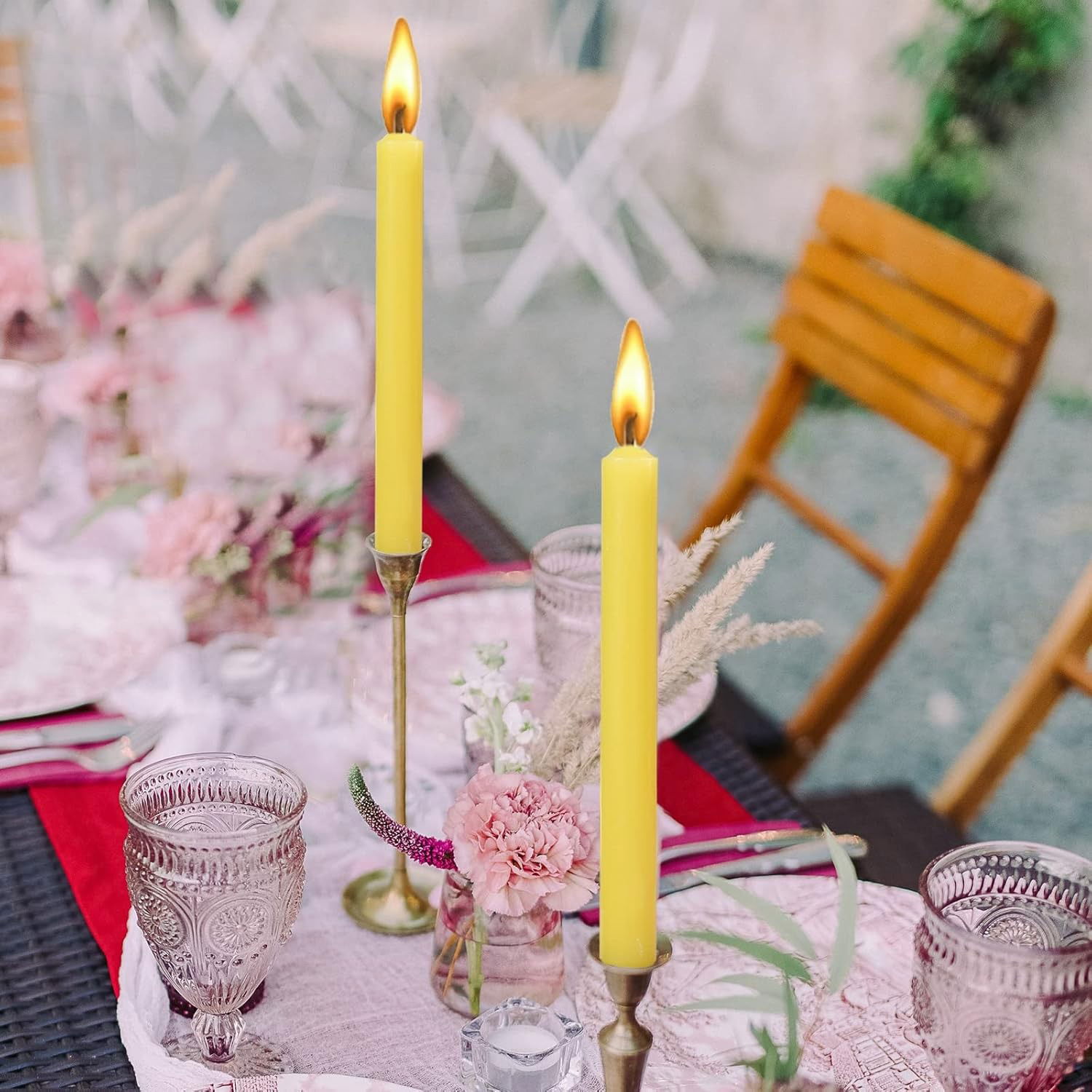 Set 4 Lumanari, Flippy, pentru Suport de Masa, Fara Miros si Fum, din Parafina, 2.2 x 25 cm, Galben [4]