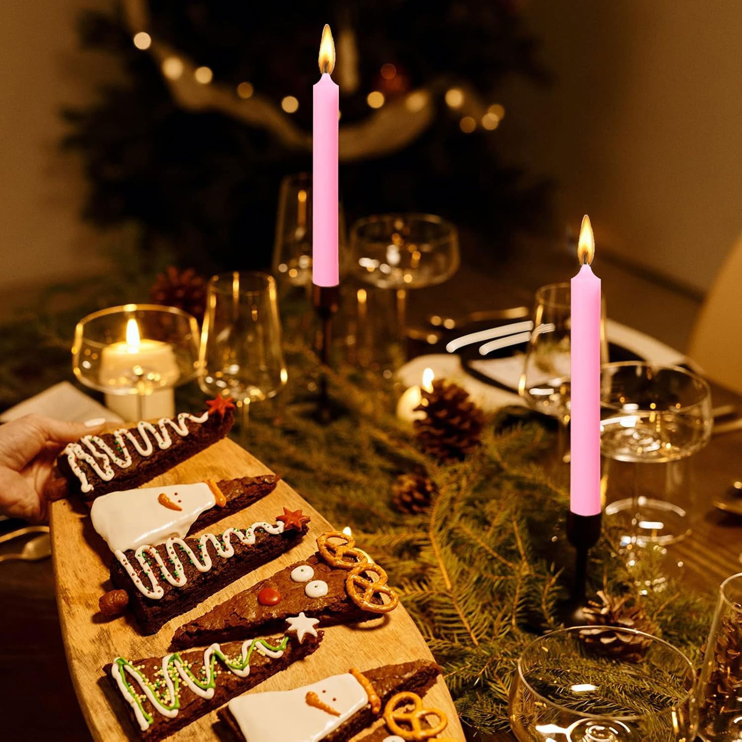 Set 4 Lumanari, Flippy, pentru Suport de Masa, Fara Miros si Fum, din Parafina, 2.2 x 25 cm, Roz [3]