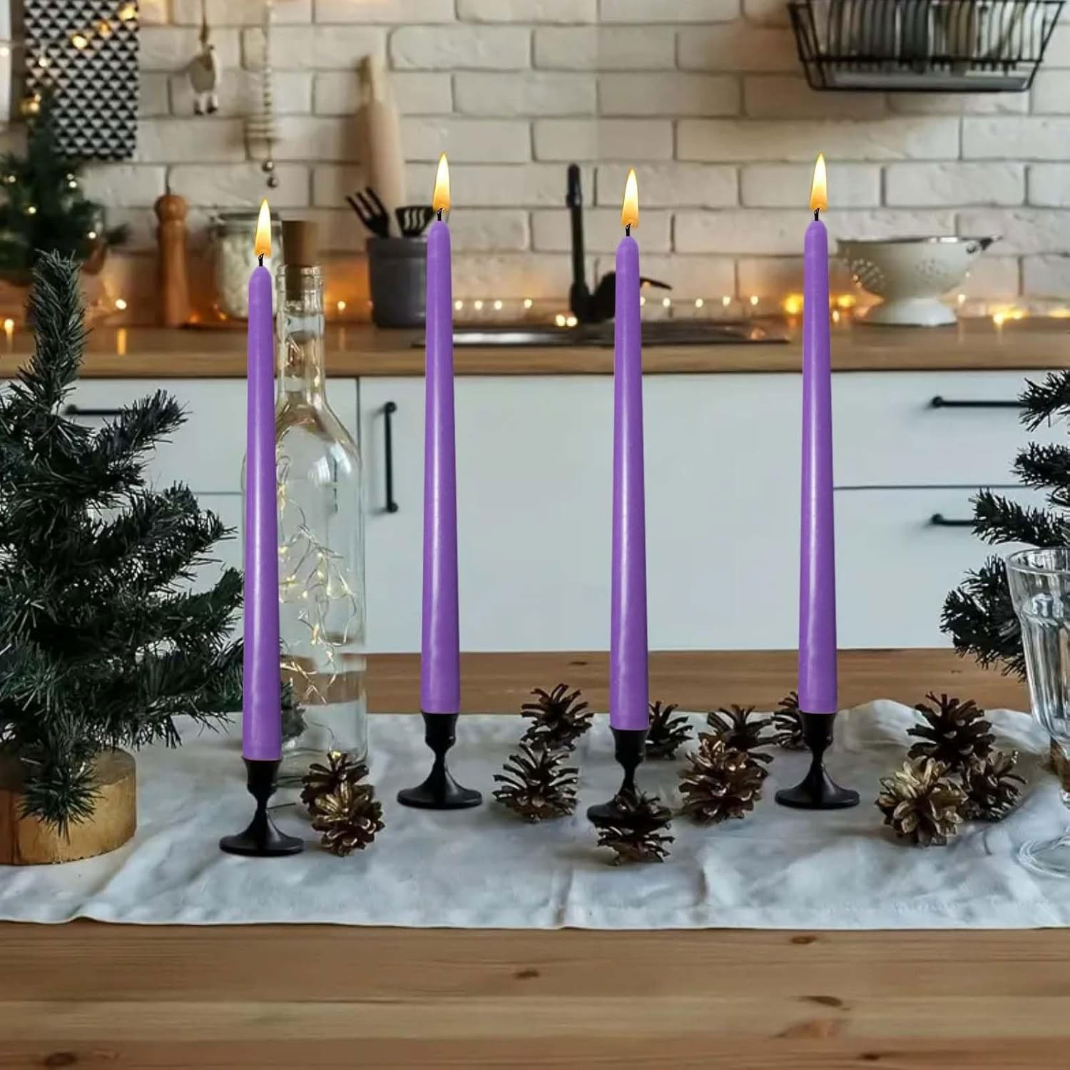 Set 4 Lumanari, Flippy, pentru Suport de Masa, Fara Miros si Fum, din Parafina, 2.2 x 25 cm, Mov [6]