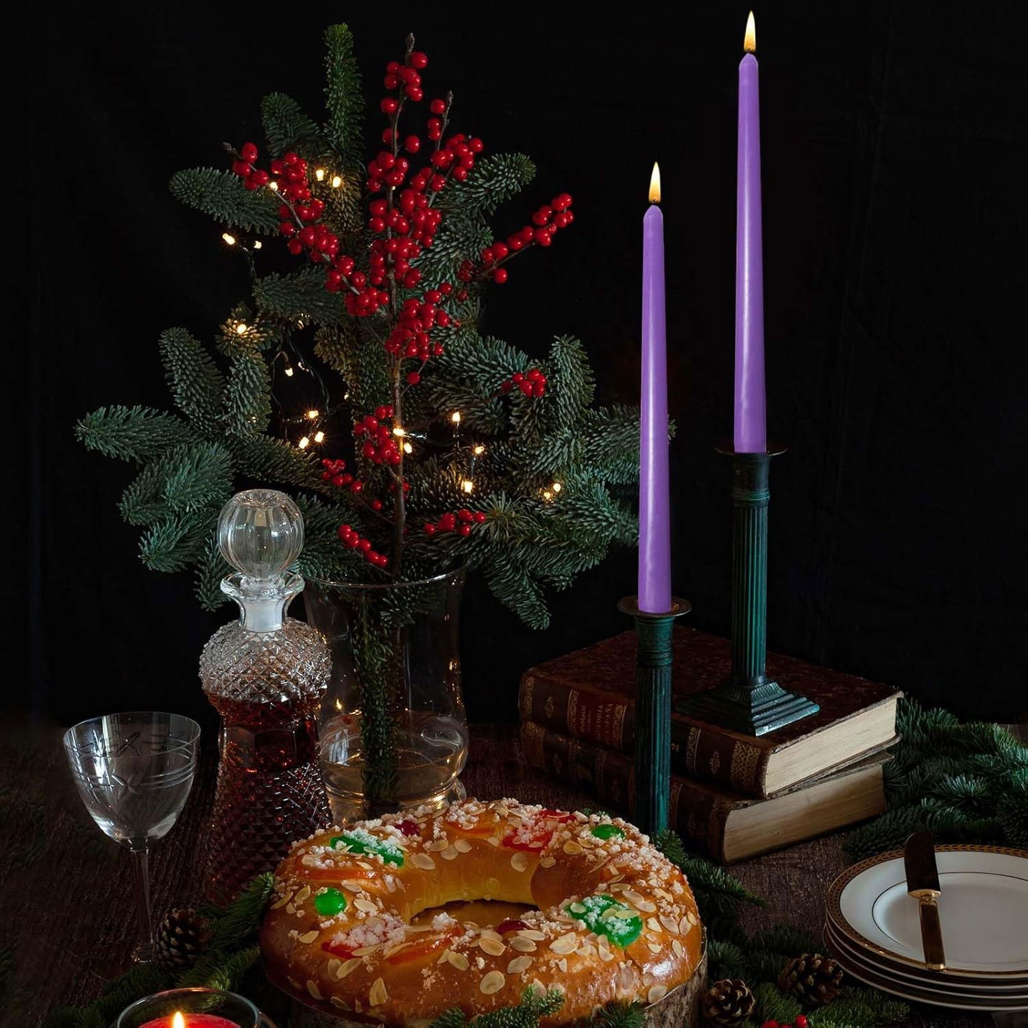 Set 4 Lumanari, Flippy, pentru Suport de Masa, Fara Miros si Fum, din Parafina, 2.2 x 25 cm, Mov [5]