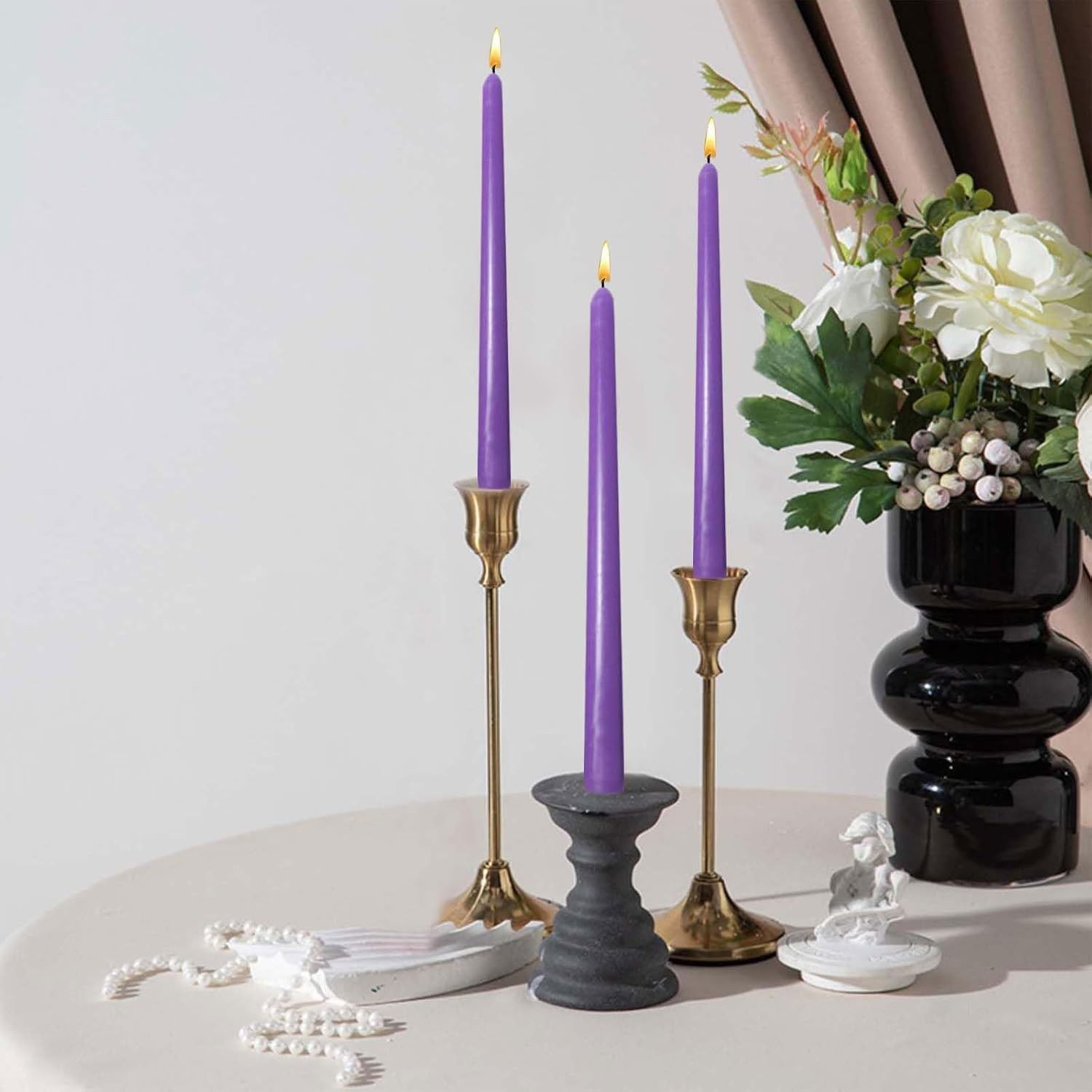 Set 4 Lumanari, Flippy, pentru Suport de Masa, Fara Miros si Fum, din Parafina, 2.2 x 25 cm, Mov [3]