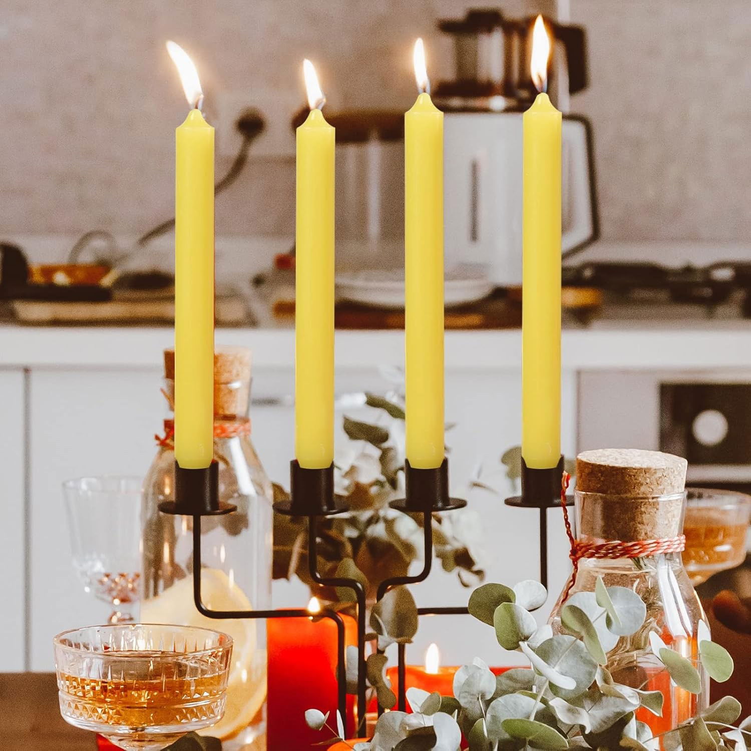 Set 4 Lumanari, Flippy, pentru Suport de Masa, Fara Miros si Fum, din Parafina, 2.2 x 25 cm, Galben [5]