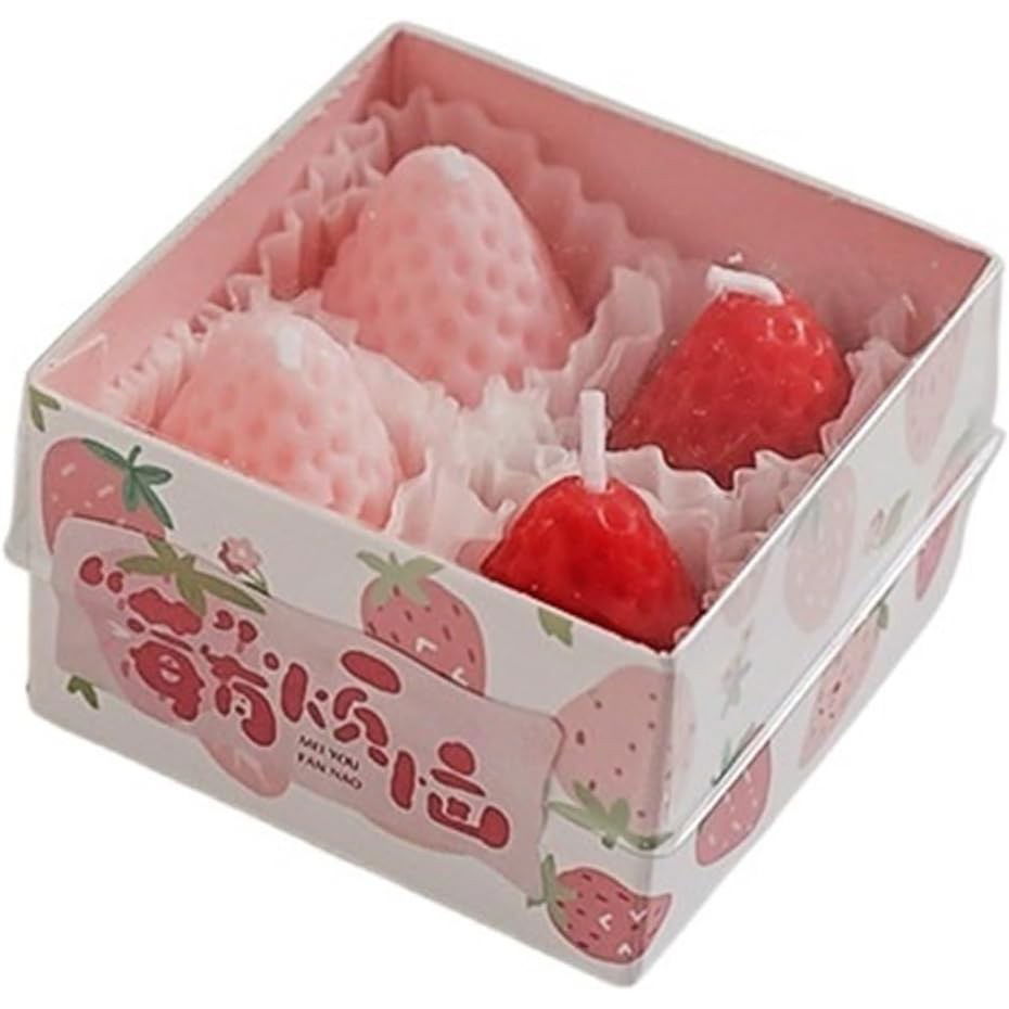 Lumanari - Set 4 Lumanari Parfumate, Flippy, Model Capsunici, Ardere 30 min, 52g, 6.3 x 6.3 x 3.8 cm, Rosu/Roz