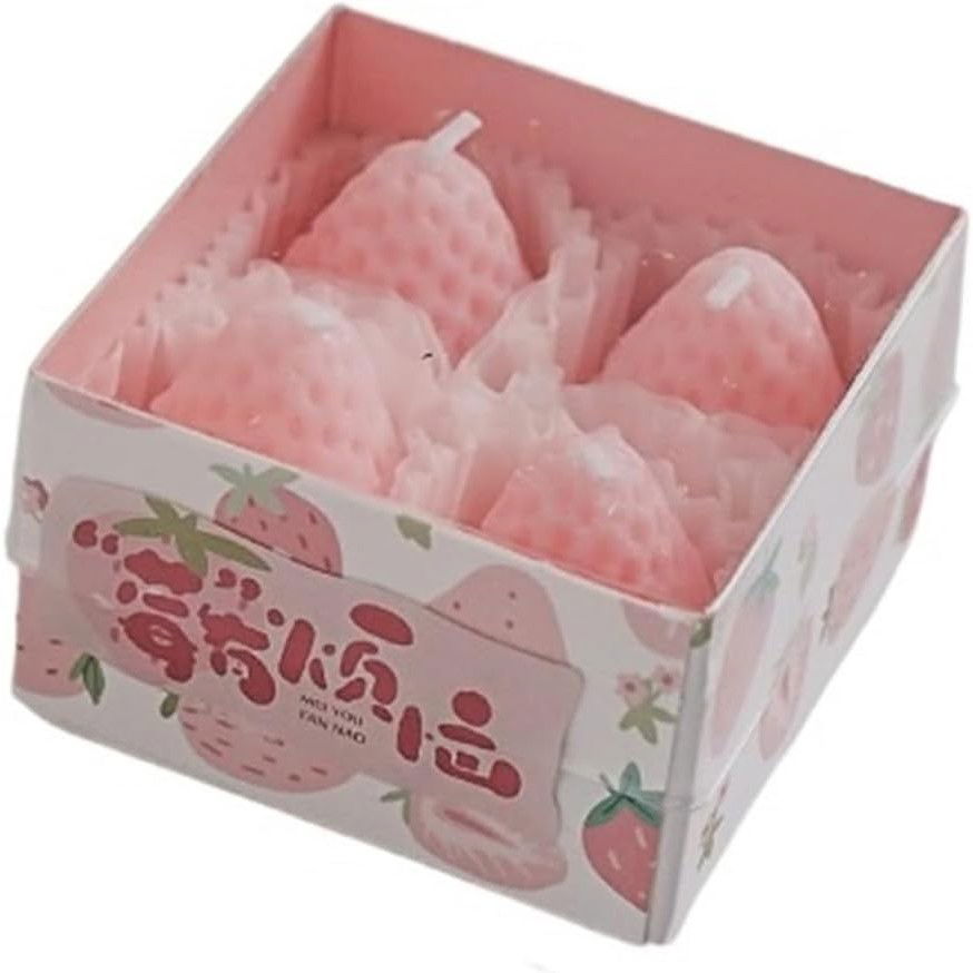 Lumanari - Set 4 Lumanari Parfumate, Flippy, Model Capsunici, Ardere 30 min, 52g, 6.3 x 6.3 x 3.8 cm, Roz