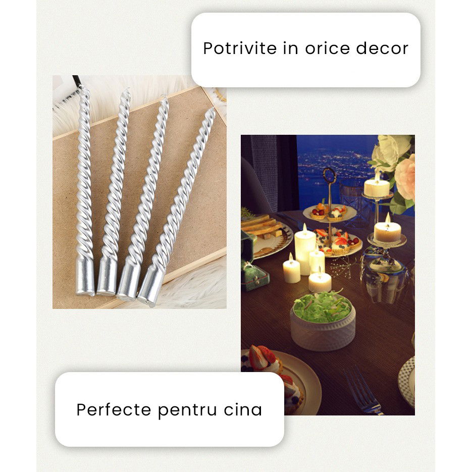 Set 4 Lumanari pentru Masa, Cina, Decor, Flippy, Model Rasucit, Lungime 25 cm, Negru [3]