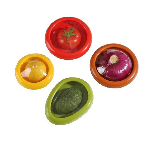 TeoMarket - Set 4 Recipiente pentru Pastrarea Proaspata a Legumelor, Flippy, Cutii Portabile Sigilate Anti-oxidare, 4 Forme Diferite pentru Legume sau Fructe, Culori diferite