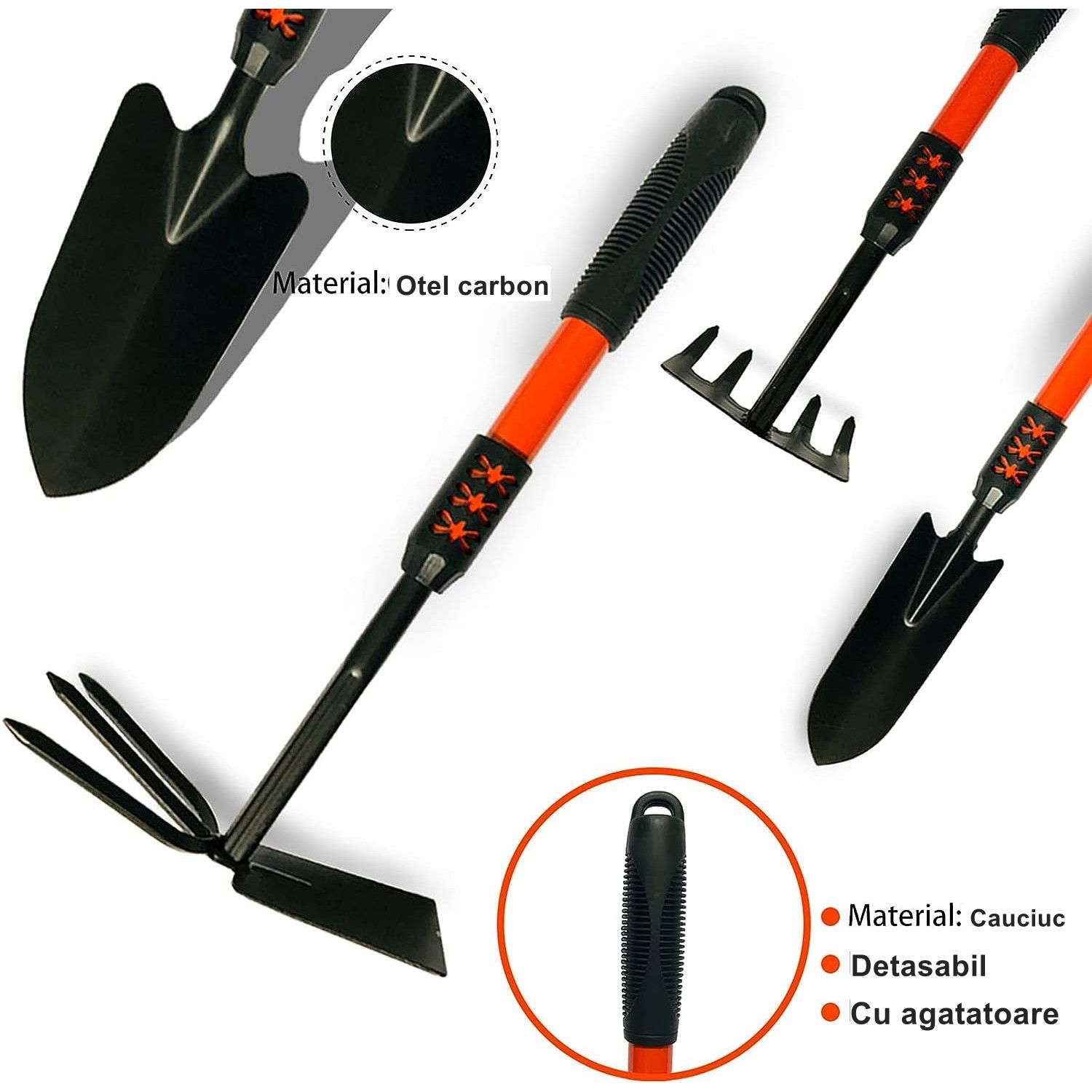 Articole pentru Gradina si Bricolaj - Set 4 Unelte de Gradina Flippy, Maner extensibil, pentru Plantare Prelucrare Sol si Ingrijire Plante, Material otel carbon, negru