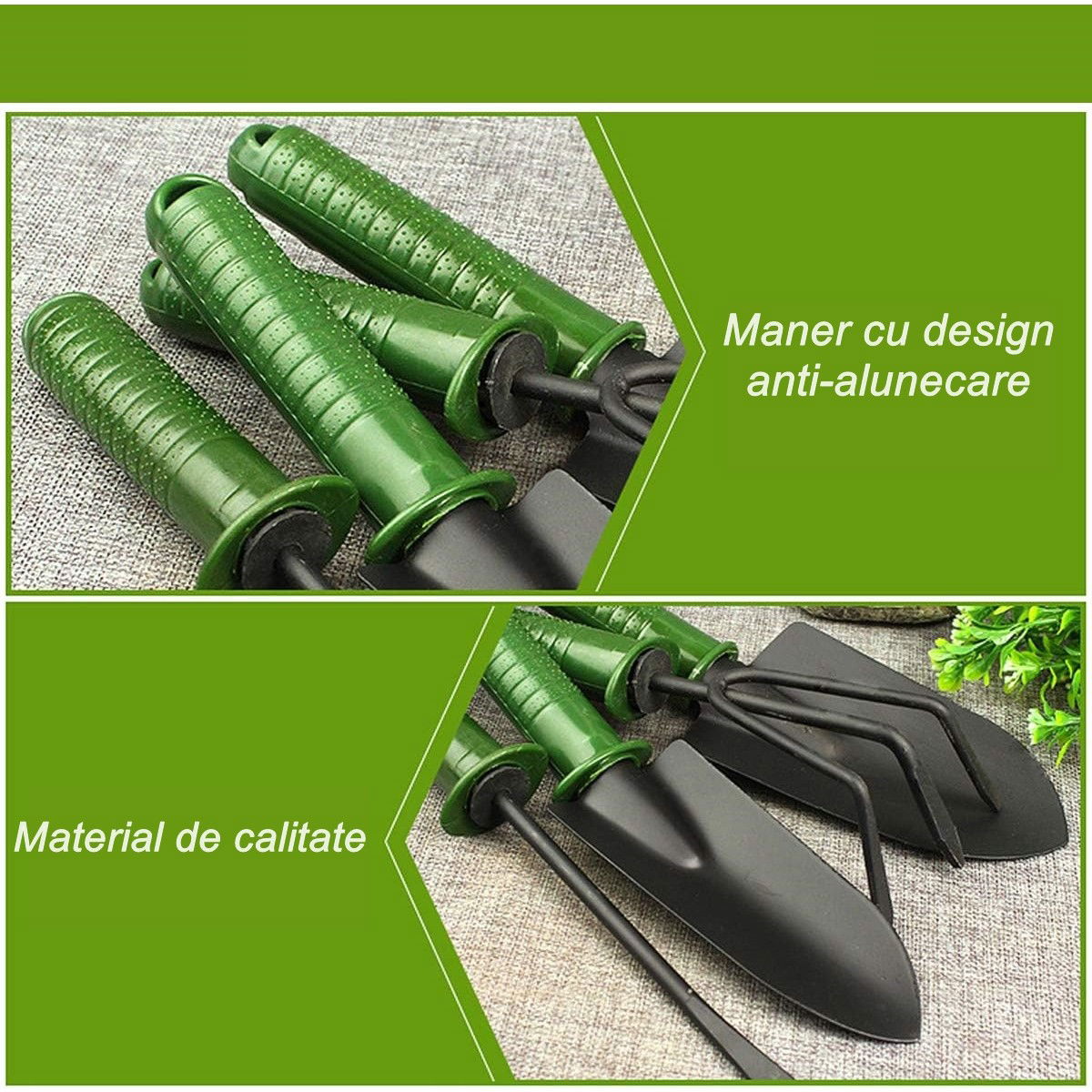 Set 4 Unelte de Gradina Flippy, pentru Plantare Prelucrare Sol si Ingrijire Plante, Material PVC si cardboard, 25 x 8.5 cm, verde [9]