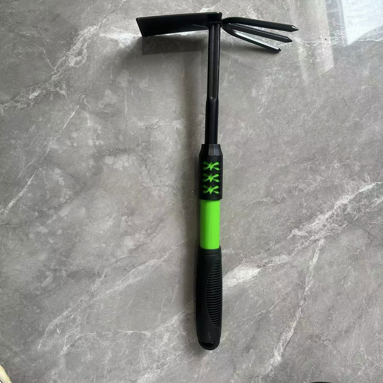 Set 4 Unelte de Gradina Flippy, pentru Plantare, Prelucrare Sol si Ingrijire Plante, Material PVC Carbon, Grebla, Sapaliga cu Cap Dublu, Lopata Mica, Lopata Lata, 43 x 11 cm, Negru/Verde [6]