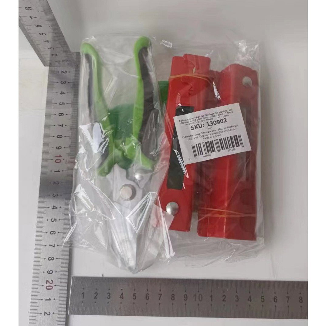 Set 4 Unelte de Gradinarit, Flippy, pentru Indepartare Spini Trandafiri si Taiere, din PVC/Otel Carbon, Rosu/Verde [8]