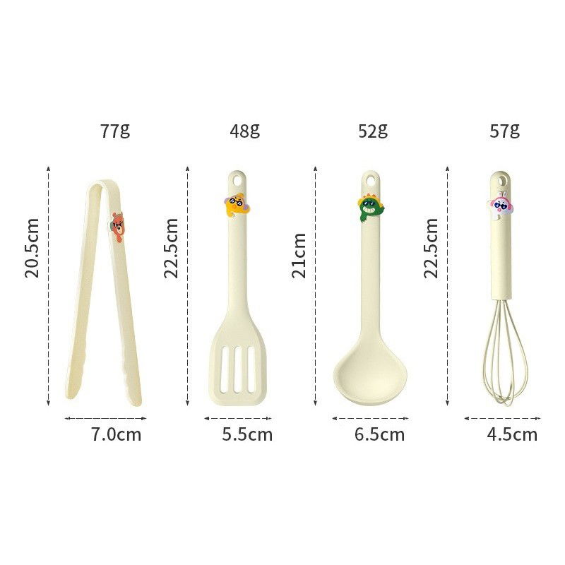 50 - 100 LEI - Set 4 Ustensile de Bucatarie, Flippy, pentru Copii, din Silicon, Termorezistente, Design Animat, 13 x 24 x 5 cm, Bej