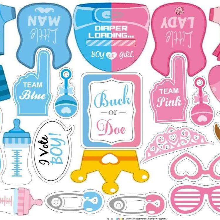 Set 30 de Accesorii pentru Petrecere, Flippy, Props pentru Coltul de Poze, Gender Reveal, Tematica Baby Shower, Albastru-Roz [3]