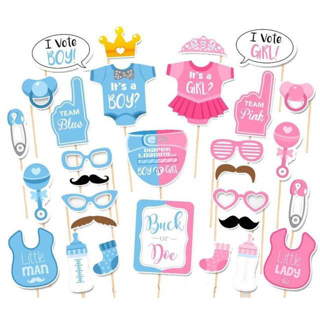 Set 30 de Accesorii pentru Petrecere, Flippy, Props pentru Coltul de Poze, Gender Reveal, Tematica Baby Shower, Albastru-Roz [4]