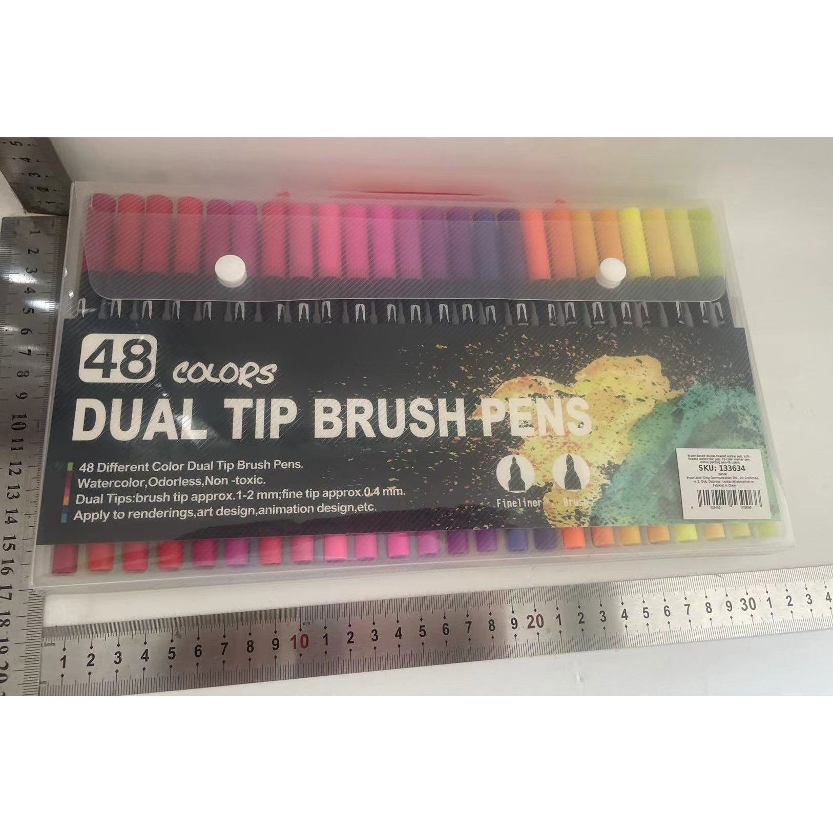 Set 48 Carioci, Flippy, pe Baza de Apa, 2 Tipuri de Varf, 1-2 mm, 0.4 mm, Corp Carioca Negru, din Plastic, Multicolor [6]