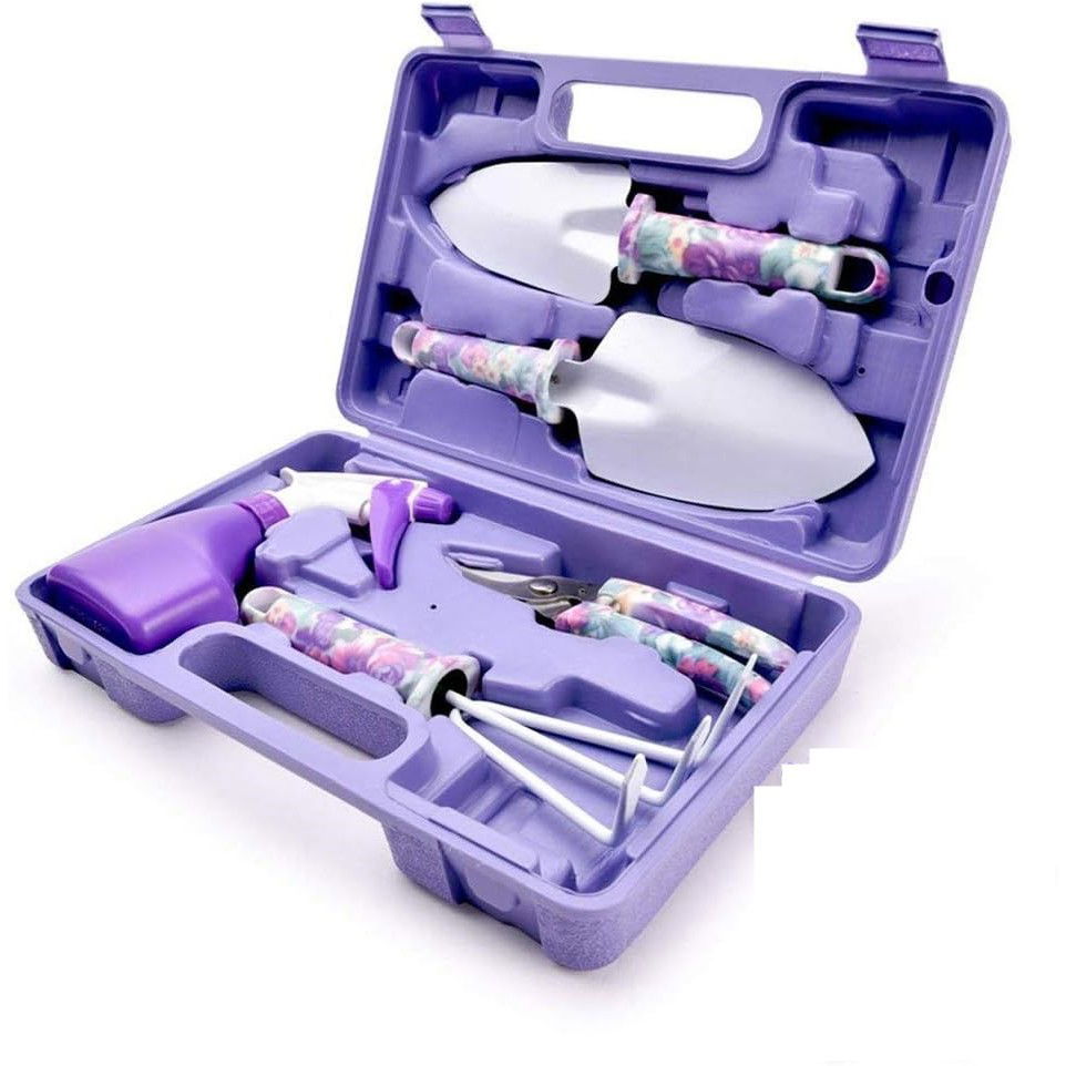 Set 5 accesorii pentru gradinarit Flippy, geanta depozitare inclusa, otel inoxidabil, 38 x 29 cm, mov [1]