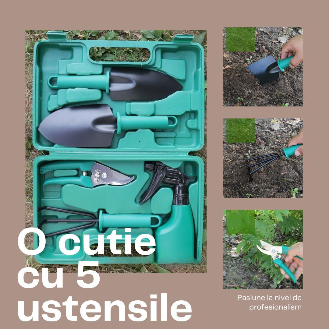 Set 5 accesorii pentru gradinarit Flippy, geanta depozitare inclusa, otel inoxidabil, 18.5 x 29.5 cm, verde [3]