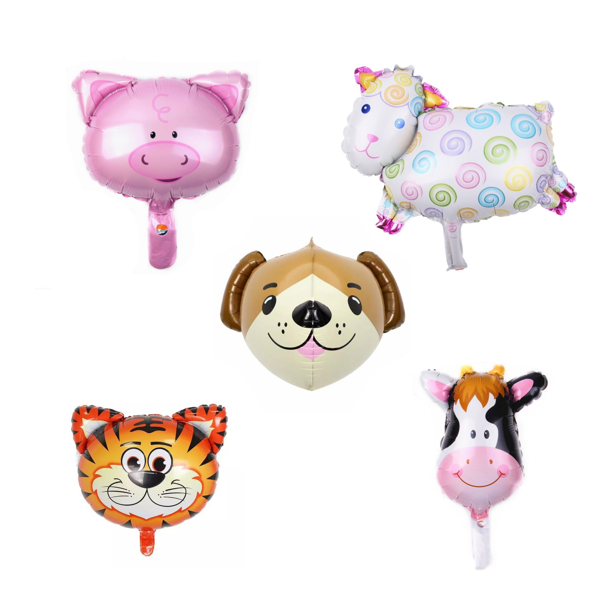 Petrecere - Set 5 Baloane Folie Metalizata, Flippy, Figurine Animale Domestice, 30 cm, Ambalaj Individual, Pai inclus, Umflare cu Aer sau Heliu, Multicolor