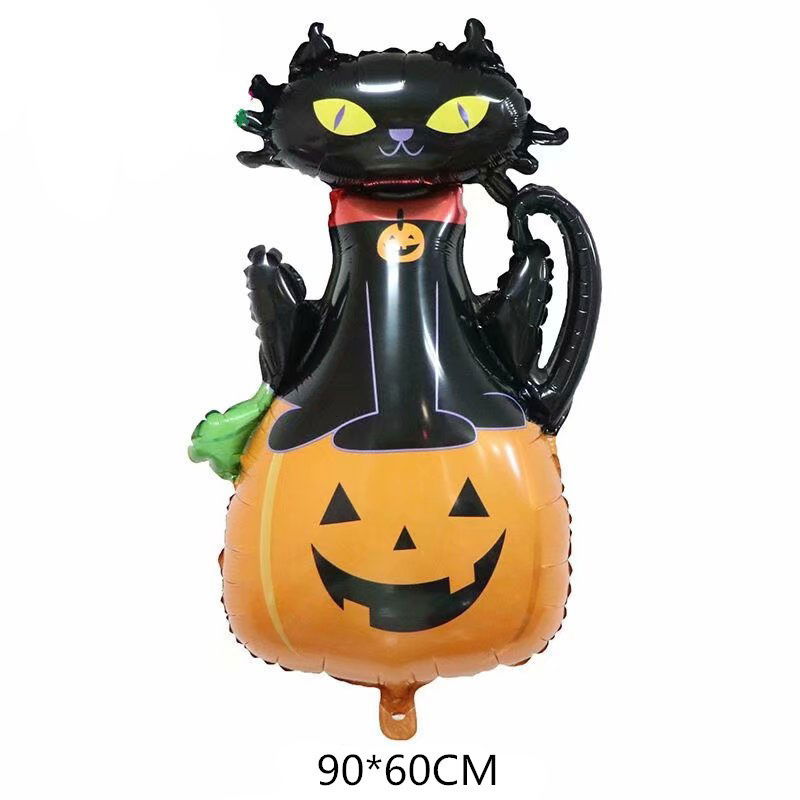 Set 5 Baloane din Folie Metalizata, Flippy, Figurine, Tema Halloween, Pai Inclus, Ambalaj Individual, Umflare cu Aer sau Heliu, Figurina Dovleac si Pisica 90x60 cm, Stelute si Cerculete 45 cm, Portoca [3]