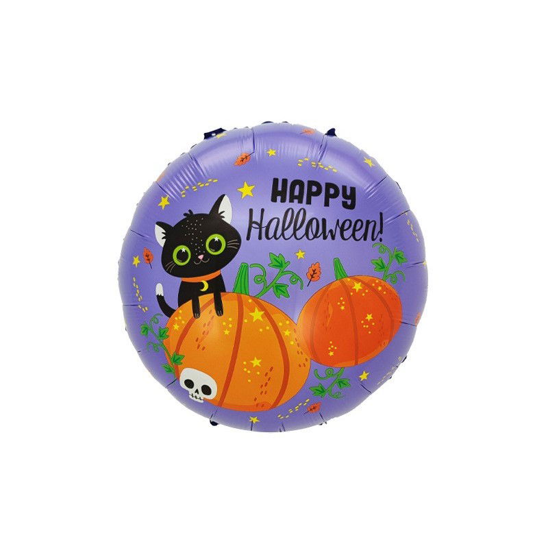 Set 5 Baloane din Folie Metalizata, Flippy, Figurine, Tema Halloween, Pai Inclus, Ambalaj Individual, Umflare cu Aer sau Heliu, Figurina Dovleac si Pisica 84x69 cm, Stelute si Cerculete 45 cm, Multico [7]
