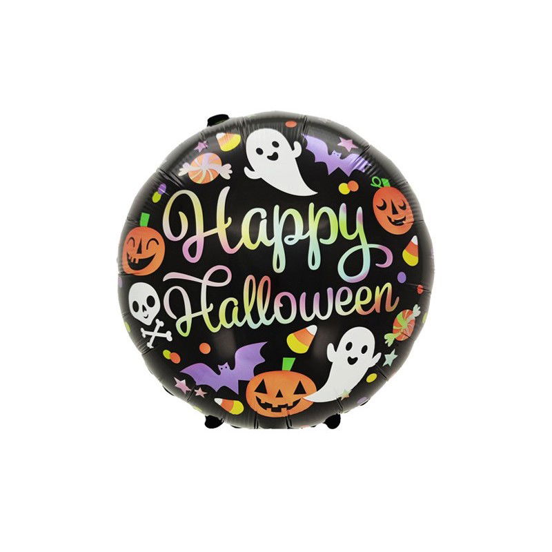 Set 5 Baloane din Folie Metalizata, Flippy, Figurine, Tema Halloween, Pai Inclus, Ambalaj Individual, Umflare cu Aer sau Heliu, Figurina Dovleac cu Fantoma 64x80 cm, Stelute si Cerculete 45 cm, Multic [8]