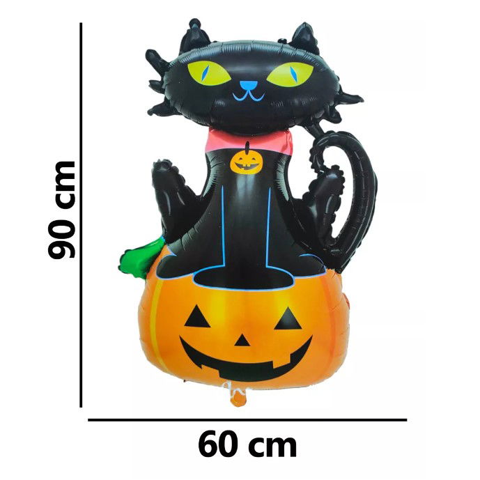 Set 5 Baloane din Folie Metalizata, Flippy, Figurine, Tema Halloween, Pai Inclus, Ambalaj Individual, Umflare cu Aer sau Heliu, Figurina Dovleac si Pisica 90x60 cm, Stelute si Cerculete 45 cm, Portoca [6]