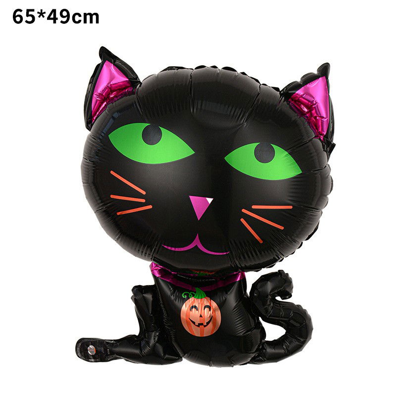Set 5 Baloane din Folie Metalizata, Flippy, Figurine, Tema Halloween, Pai Inclus, Ambalaj Individual, Umflare cu Aer sau Heliu, Figurina Pisica 65x49 cm, Stelute si Cerculete 45 cm, Negru [5]