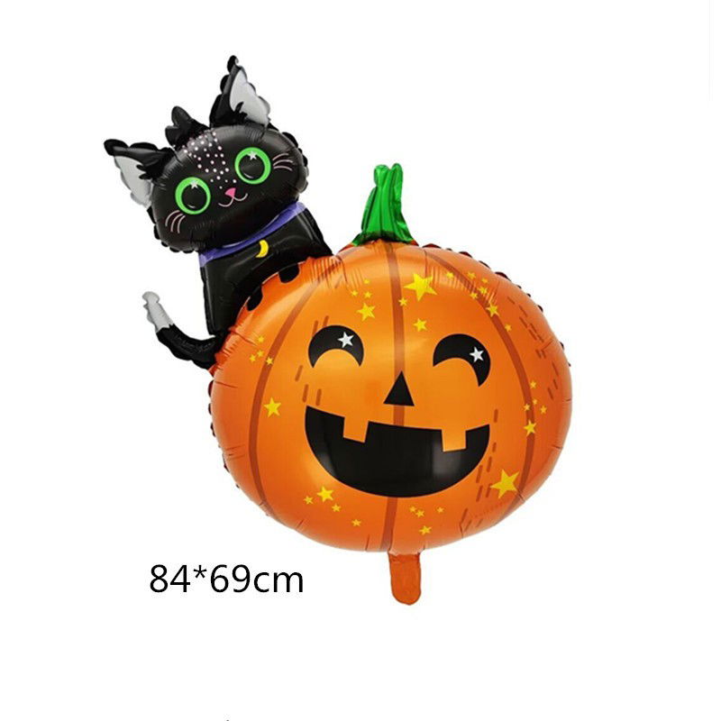 Set 5 Baloane din Folie Metalizata, Flippy, Figurine, Tema Halloween, Pai Inclus, Ambalaj Individual, Umflare cu Aer sau Heliu, Figurina Dovleac si Pisica 84x69 cm, Stelute si Cerculete 45 cm, Multico [5]