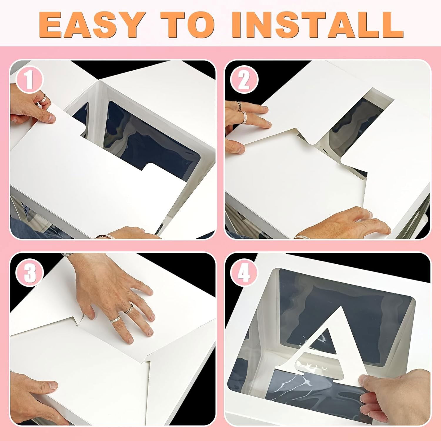 Set 5 Cutii pentru Baloane, Flippy, Model Scris Bride, Tematica Nunta, Cuburi Decorative din Plastic, Accesorii pentru Petrecere, 30 x30 cm, Transparente Contur Alb [6]