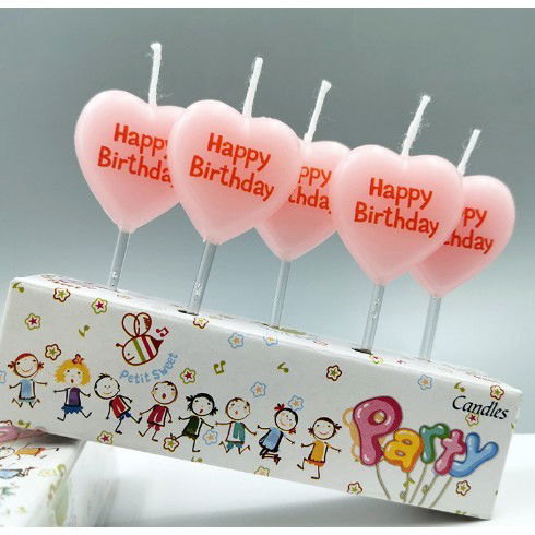 Set 5 Lumanari de Tort, Flippy, Model Inima, Text Happy Birthday, 2.5 x 2.5 cm, din Ceara, Multicolor [6]
