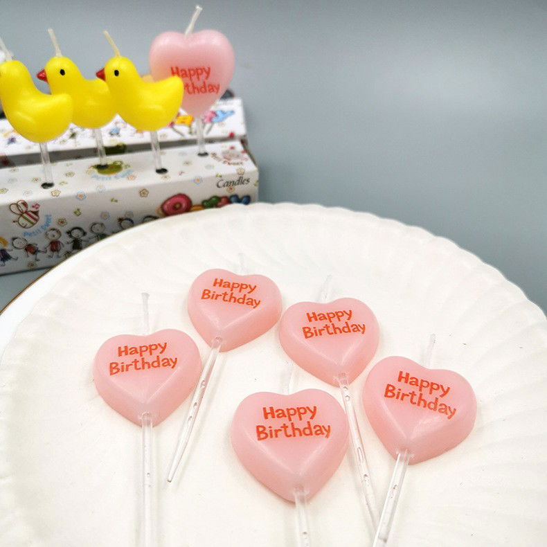 Set 5 Lumanari de Tort, Flippy, Model Inima, Text Happy Birthday, 2.5 x 2.5 cm, din Ceara, Multicolor [4]