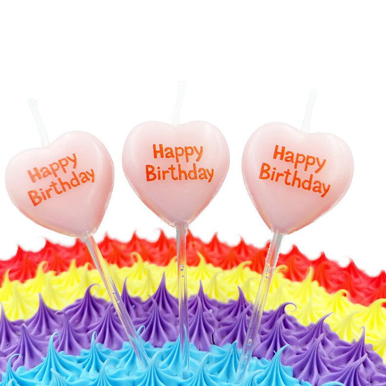 Set 5 Lumanari de Tort, Flippy, Model Inima, Text Happy Birthday, 2.5 x 2.5 cm, din Ceara, Multicolor [3]