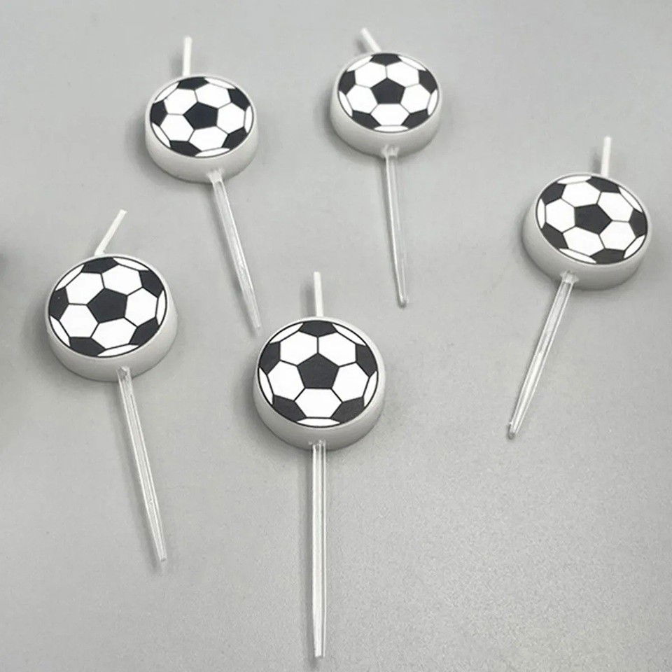 Set 5 Lumanari de Tort, Flippy, Model Mingi de Fotbal, 3.5 cm, din Ceara, Alb/Negru [3]