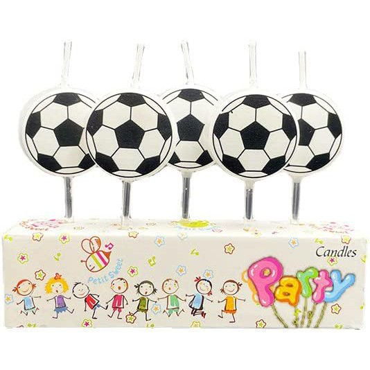Pentru casa - Set 5 Lumanari de Tort, Flippy, Model Mingi de Fotbal, 3.5 cm, din Ceara, Alb/Negru