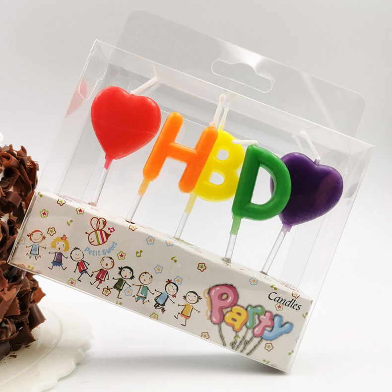 Set 5 Lumanari de Tort, Flippy, Model Inimi, Litere HBD, 1.8 x 2.7 cm, din Ceara, Multicolor [6]